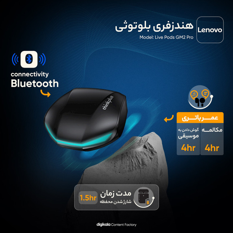 هندزفری بلوتوثی لنوو مدل Live Pods GM2 Pro
