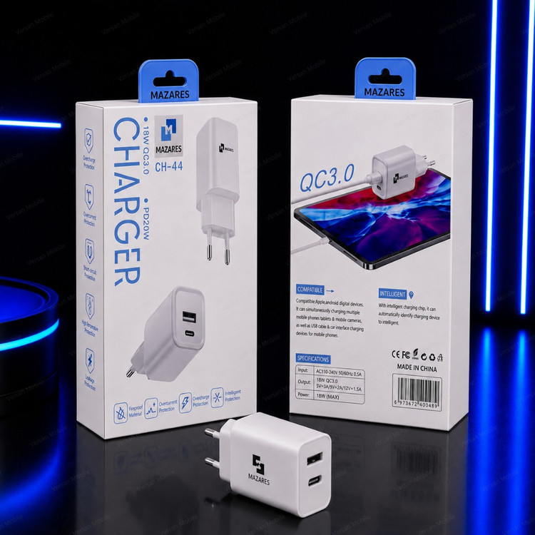 شارژر دیواری مازارس اصل مدل CH-44 دو پورت 20 وات