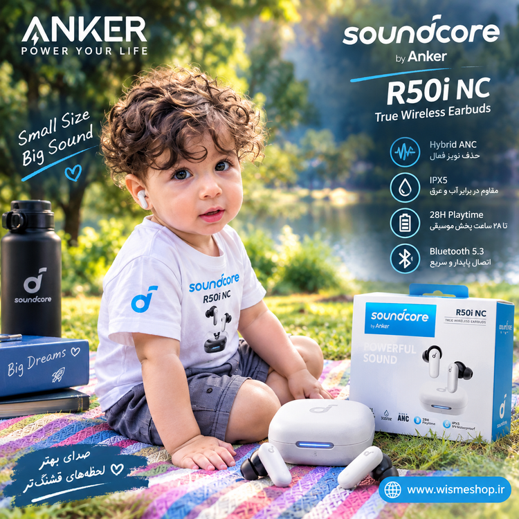 هندزفری بلوتوثیANKERمدل R50i NC (ANC)_(بدون اپ)---رنگ سفید