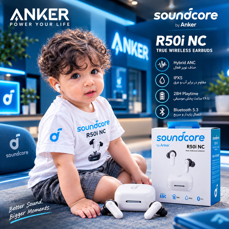 ایرپاد بلوتوثی انکر ANKER مدل R50i NC A3959H11 (ANC)_(بدون اپ)---رنگ سفید